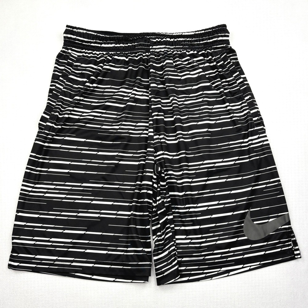 Nike Dri FIT Mens Large Basketball Shorts Black White Striped Graphic Athletic